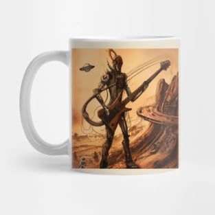 Giant Robot Alien Playing Guitar Mug